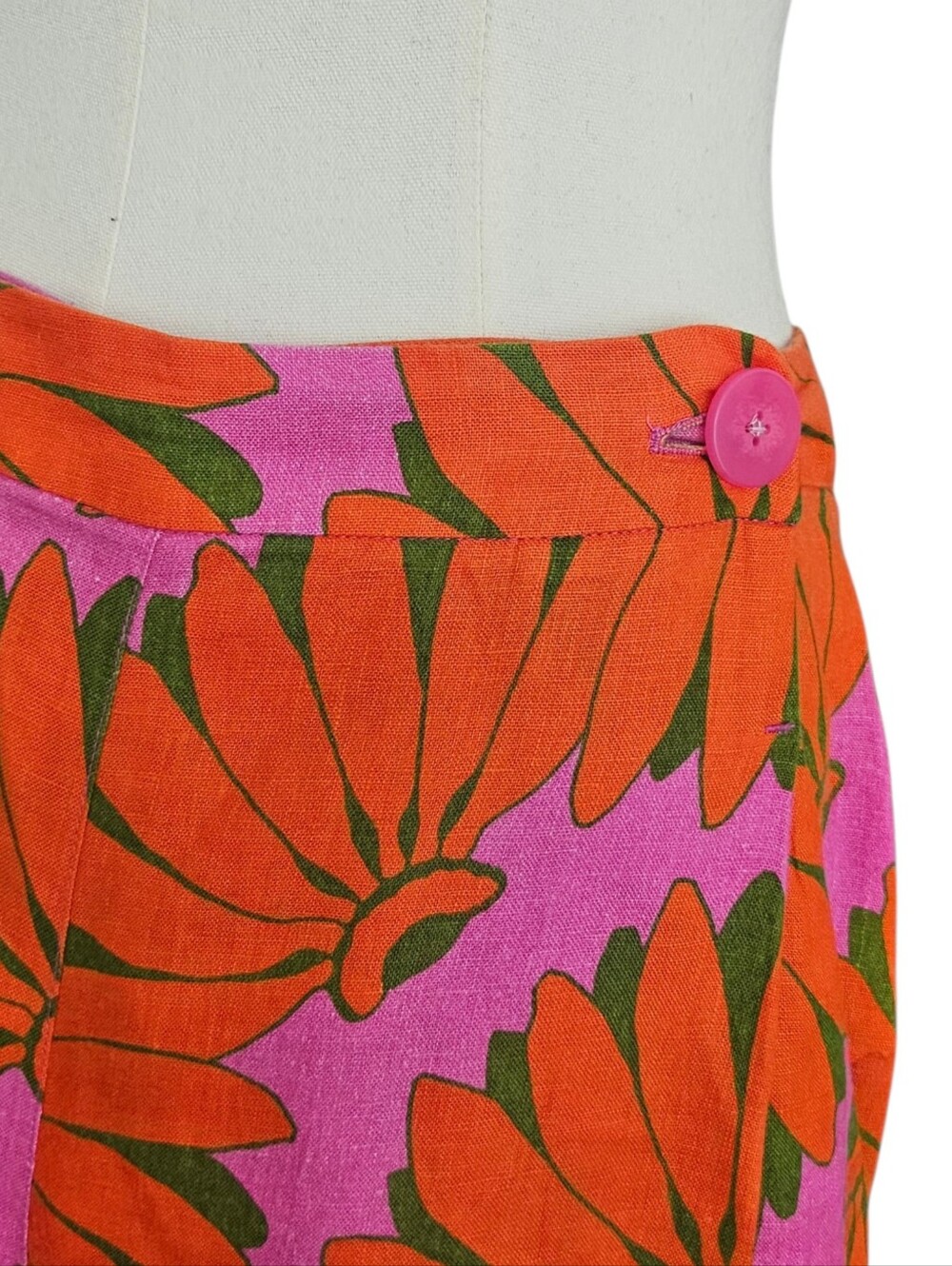 FARM Rio Pink Wide-Leg Linen Floral Trousers with Orange Blooms M - Picture 6 of 9